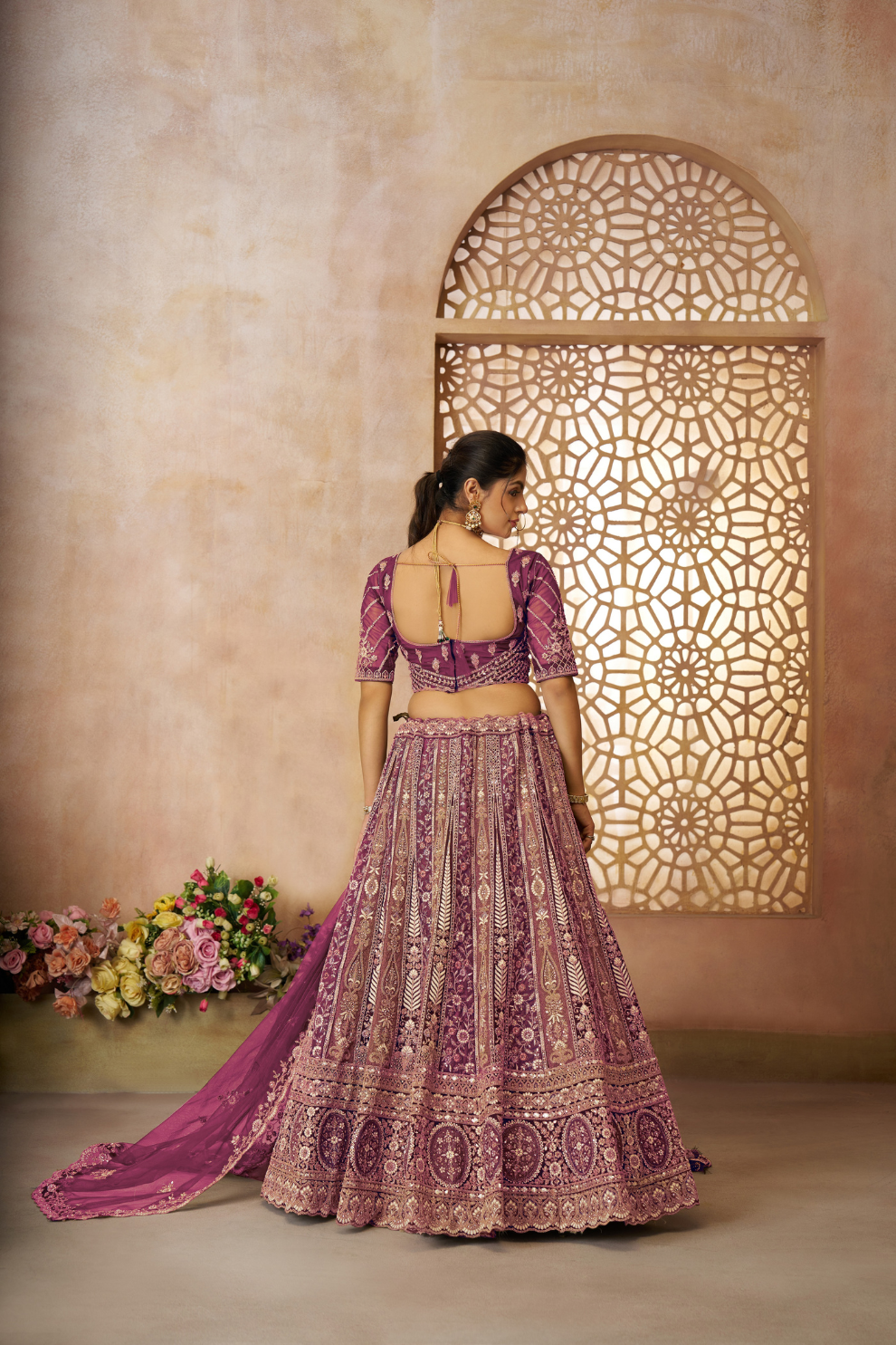 Elegant Bridal Lehenga Featuring Delicate Thread Embroidery