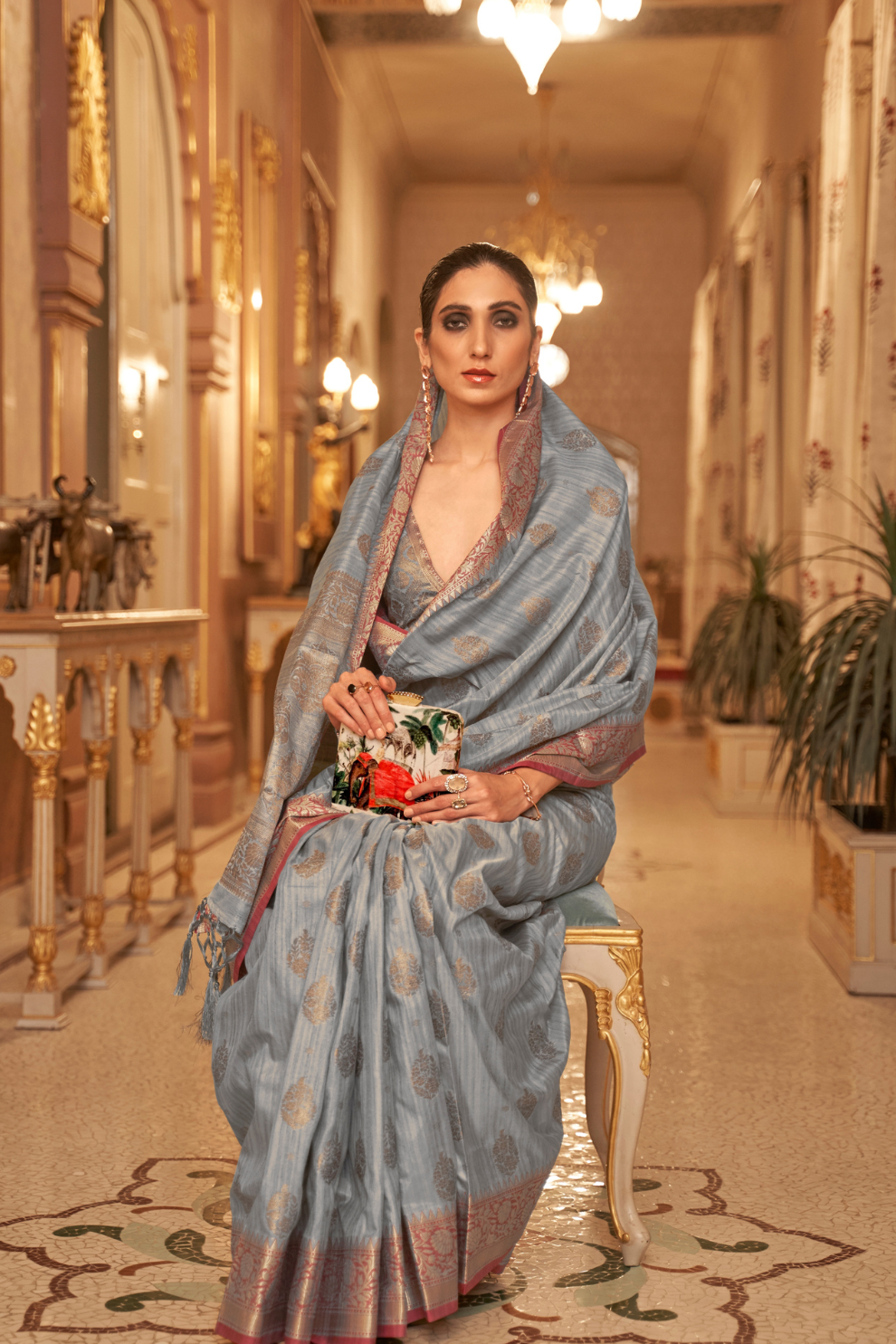 Zari Butta Tussar Silk Saree with Handwoven Elegance