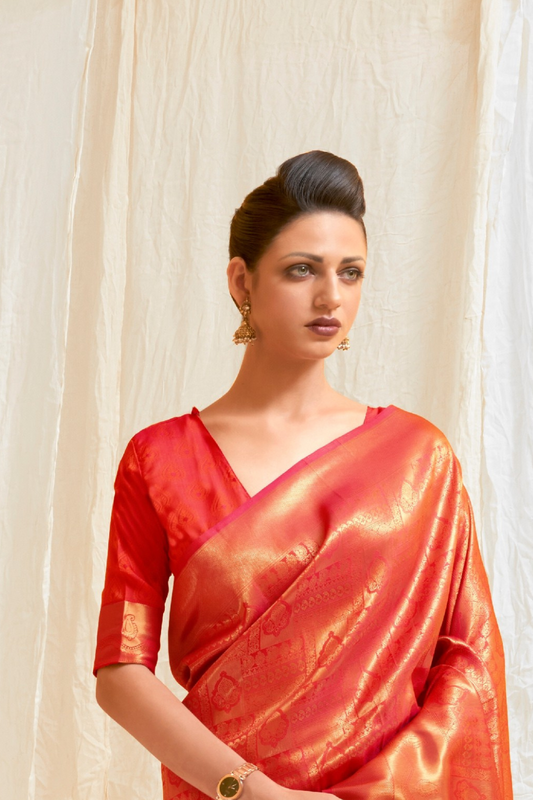 Kanjivaram Silk Saree with Traditional Handloom Weaving Art