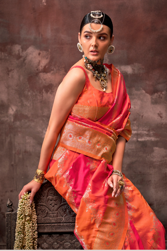 Printed Woven Rangkat Banarasi Silk Saree