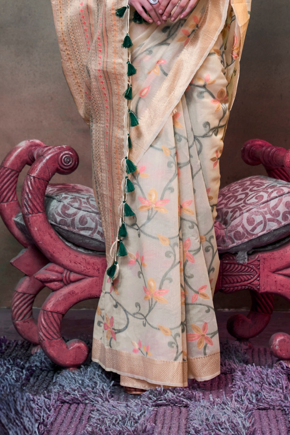 Beautiful Designer Jamdani Handwoven Cotton Saree for Festive We