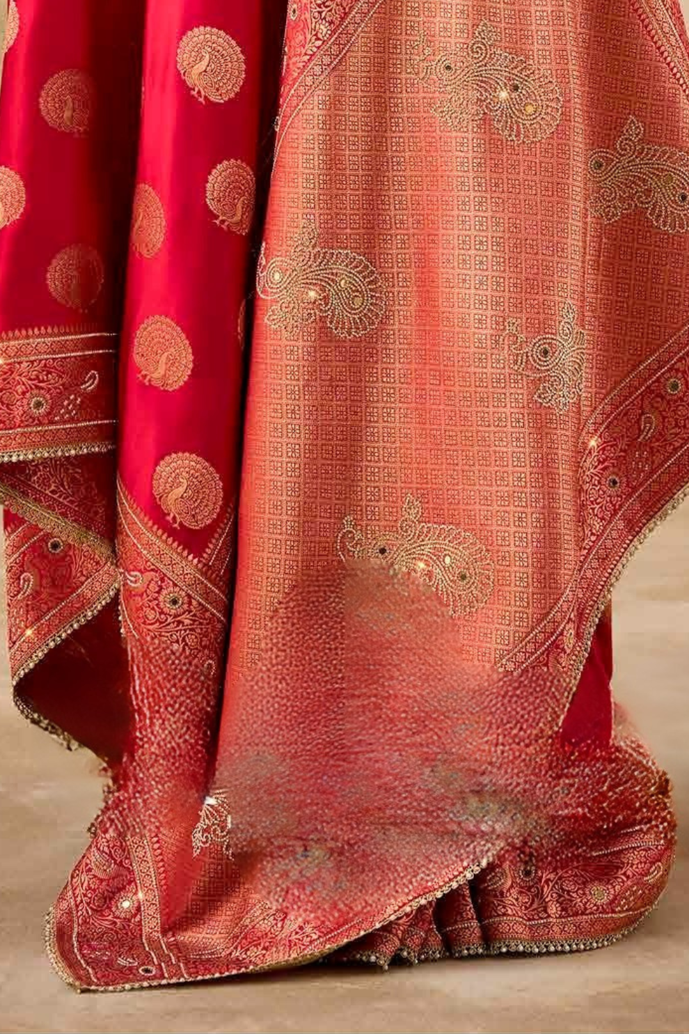 Designer Bridal Saree – Heavy Zardozi Border with Zircon & Kaanch Work