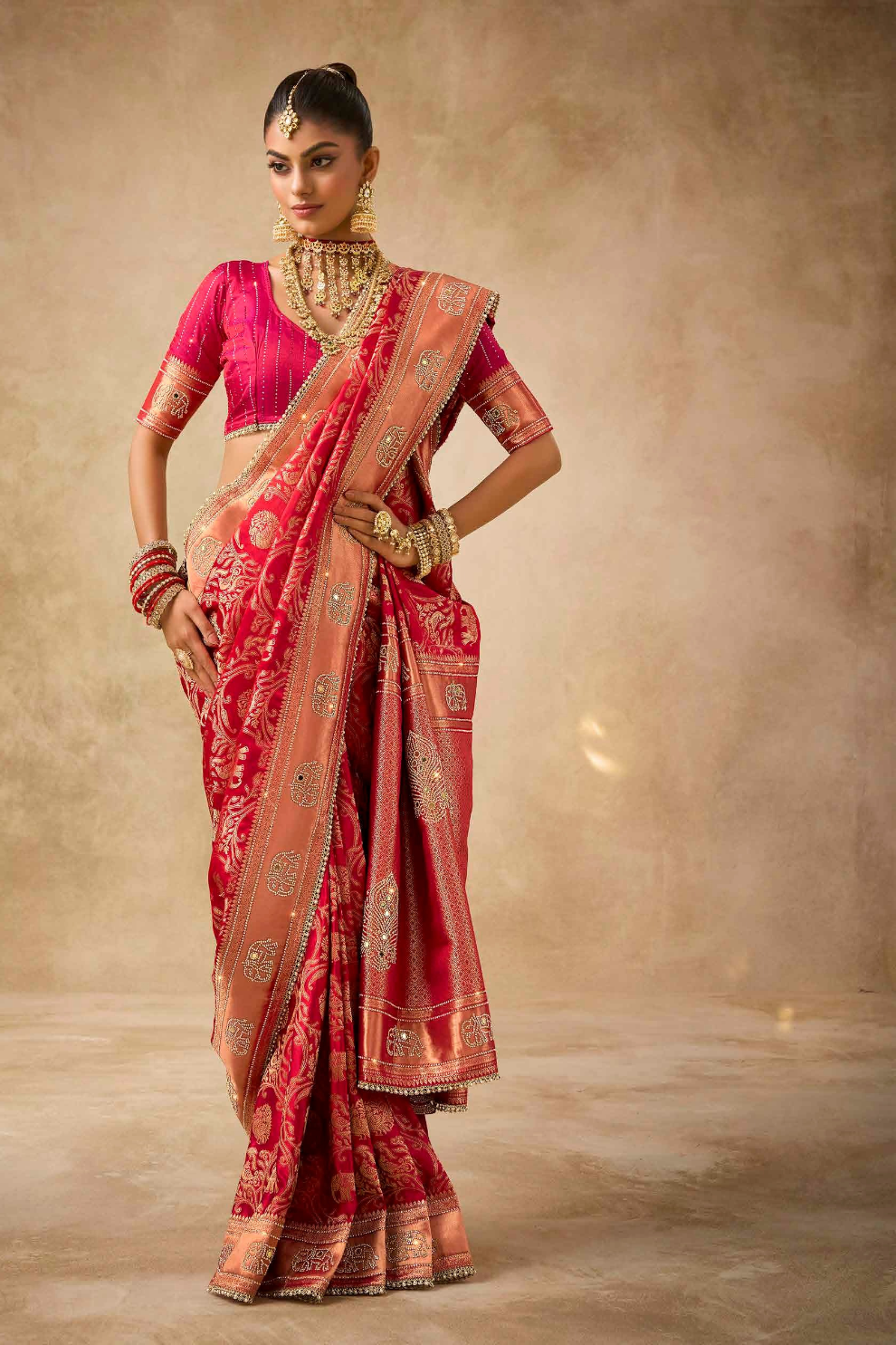Designer Bridal Saree – Heavy Zardozi Border with Zircon & Kaanch Work