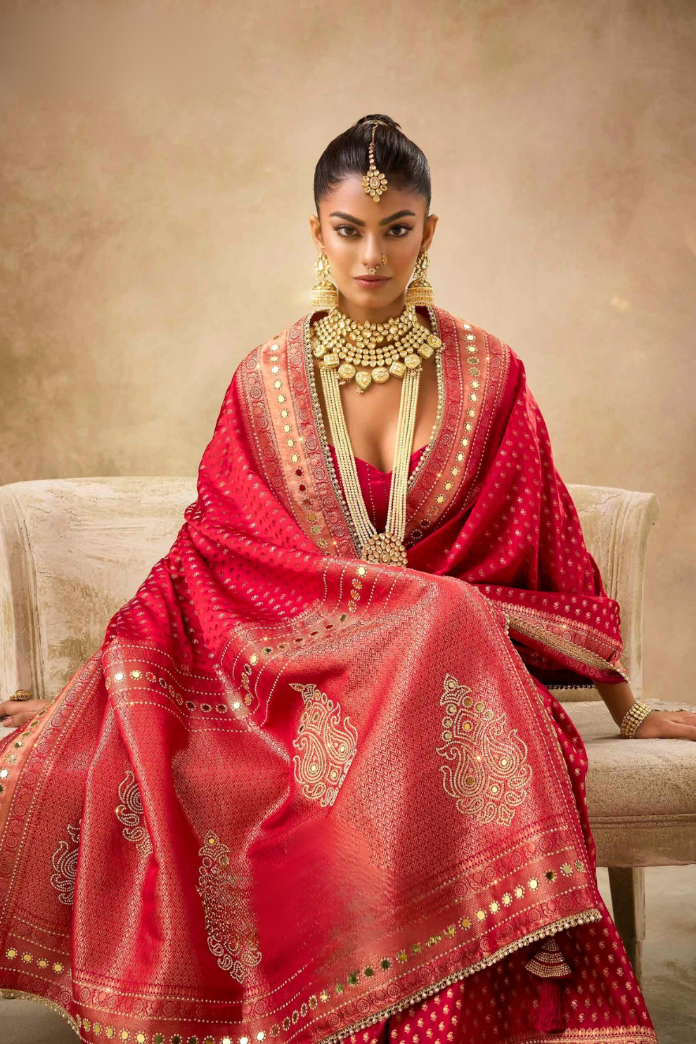 Designer Bridal Saree – Heavy Zardozi Border with Zircon & Kaanch Work