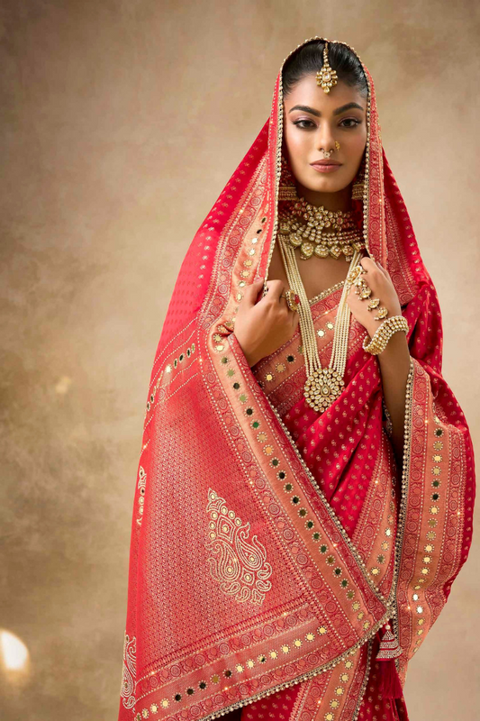 Designer Bridal Saree – Heavy Zardozi Border with Zircon & Kaanch Work
