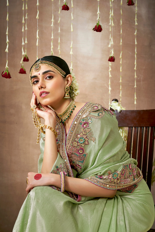 Tissue Dola Silk Embroidered Wedding Saree for Timeless Elegance