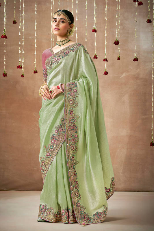 Tissue Dola Silk Embroidered Wedding Saree for Timeless Elegance