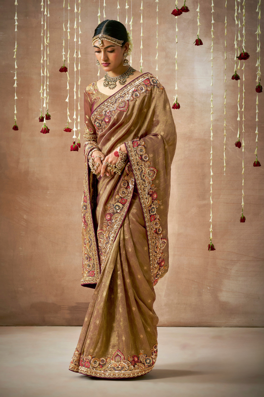 Tissue Dola Silk Embroidered Wedding Saree for Timeless Elegance