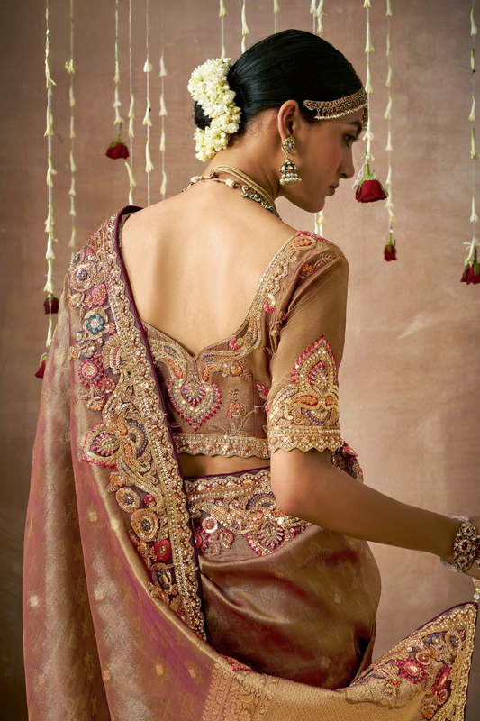 Tissue Dola Silk Embroidered Wedding Saree for Timeless Elegance