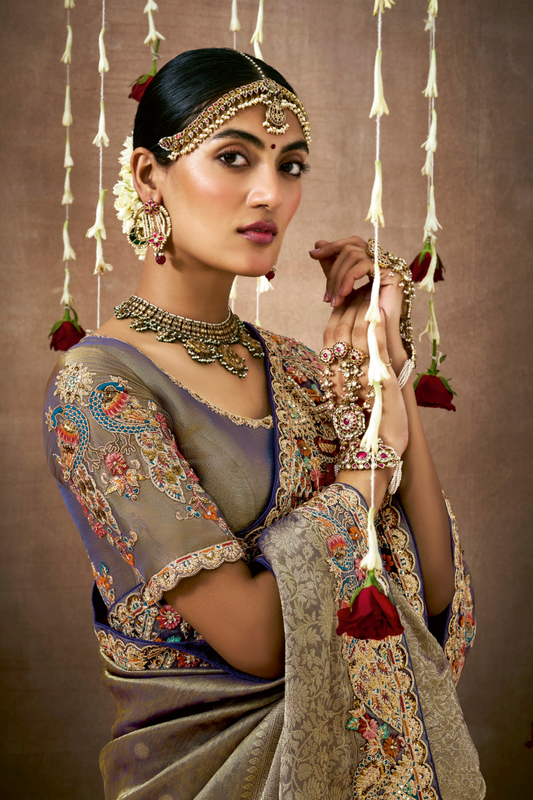 Tissue Dola Silk Embroidered Wedding Saree for Timeless Elegance