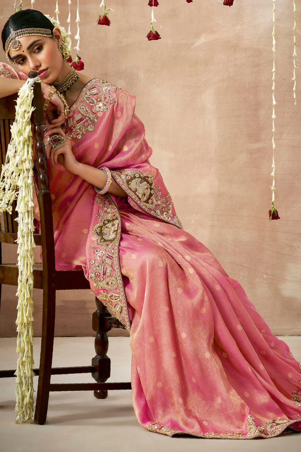 Tissue Dola Silk Embroidered Wedding Saree for Timeless Elegance