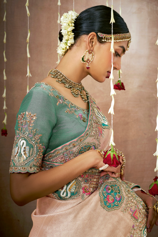 Tissue Dola Silk Embroidered Wedding Saree for Timeless Elegance