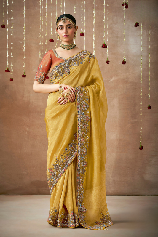 Tissue Dola Silk Embroidered Wedding Saree for Timeless Elegance
