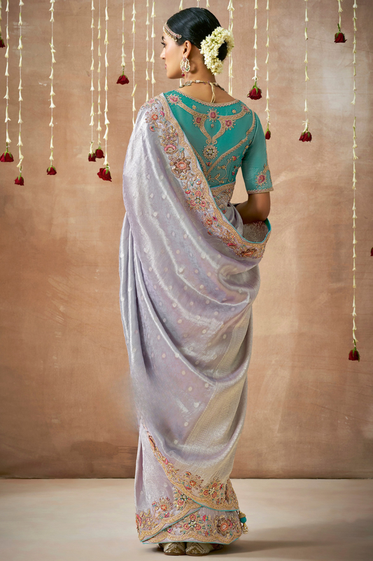 Tissue Dola Silk Embroidered Wedding Saree for Timeless Elegance