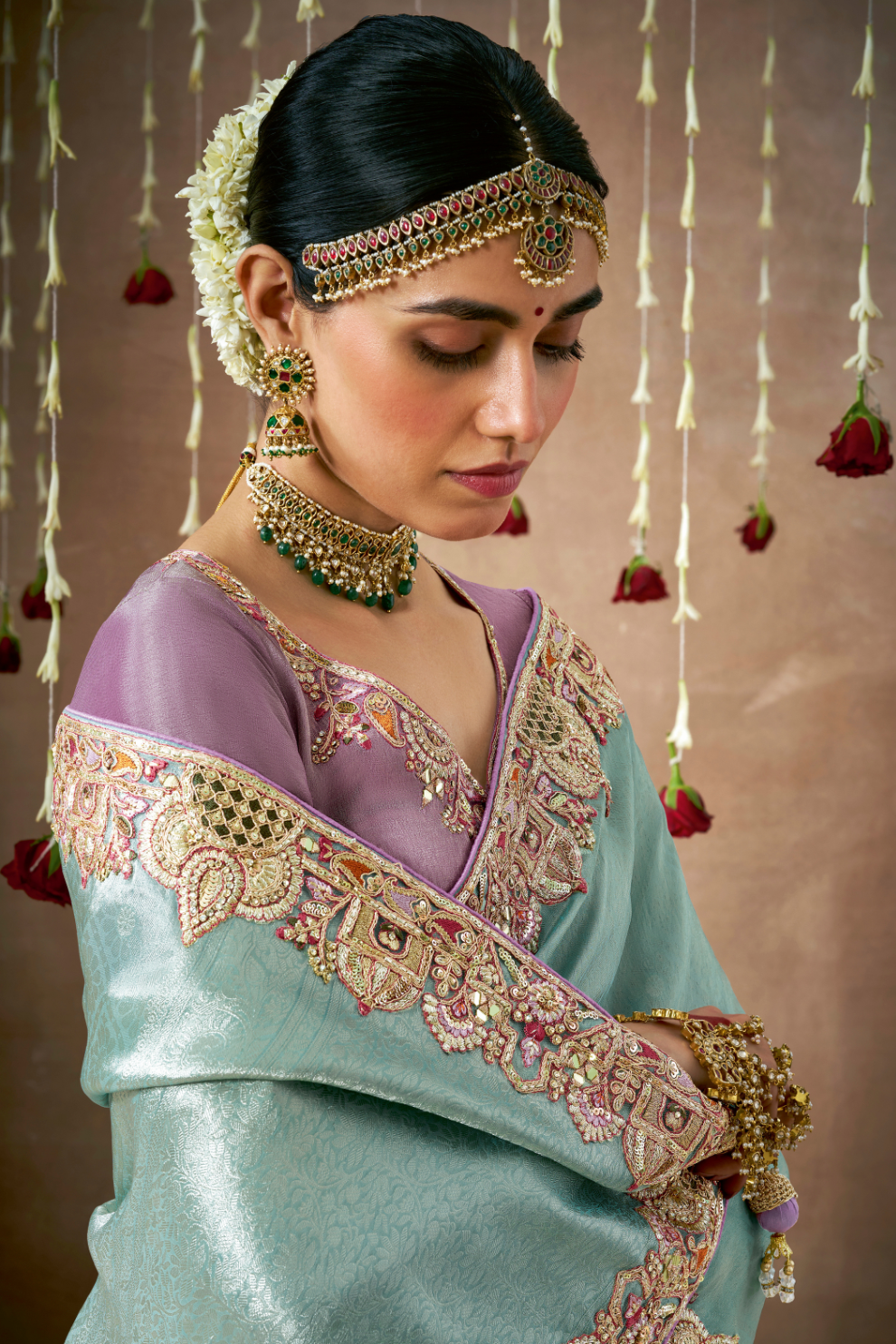 Tissue Dola Silk Embroidered Wedding Saree for Timeless Elegance