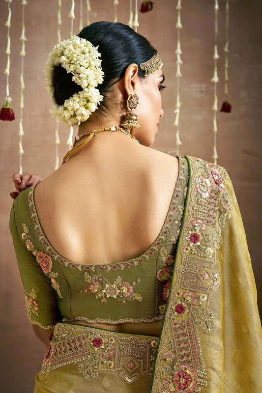 Tissue Dola Silk Embroidered Wedding Saree for Timeless Elegance