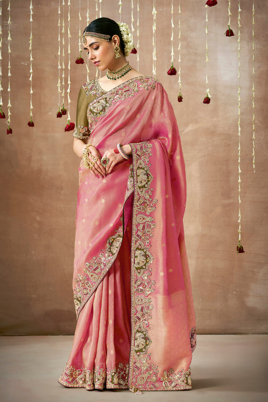 Tissue Dola Silk Embroidered Wedding Saree for Timeless Elegance