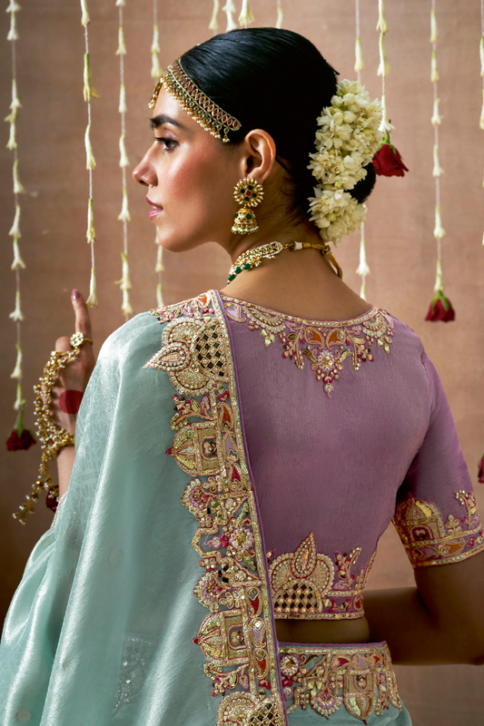 Tissue Dola Silk Embroidered Wedding Saree for Timeless Elegance