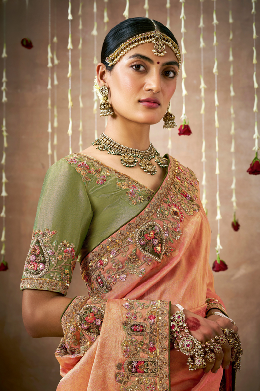 Tissue Dola Silk Embroidered Wedding Saree for Timeless Elegance