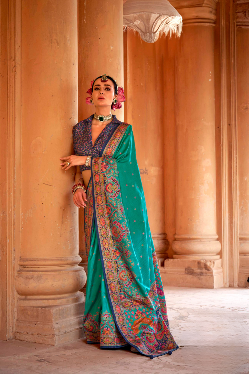 Super Polyester Viscose Silk Saree with Hand Block Luxury Print - LaVante Fashion