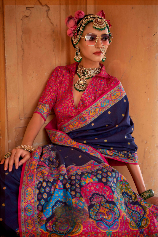 Super Polyester Viscose Silk Saree with Hand Block Luxury Print - LaVante Fashion