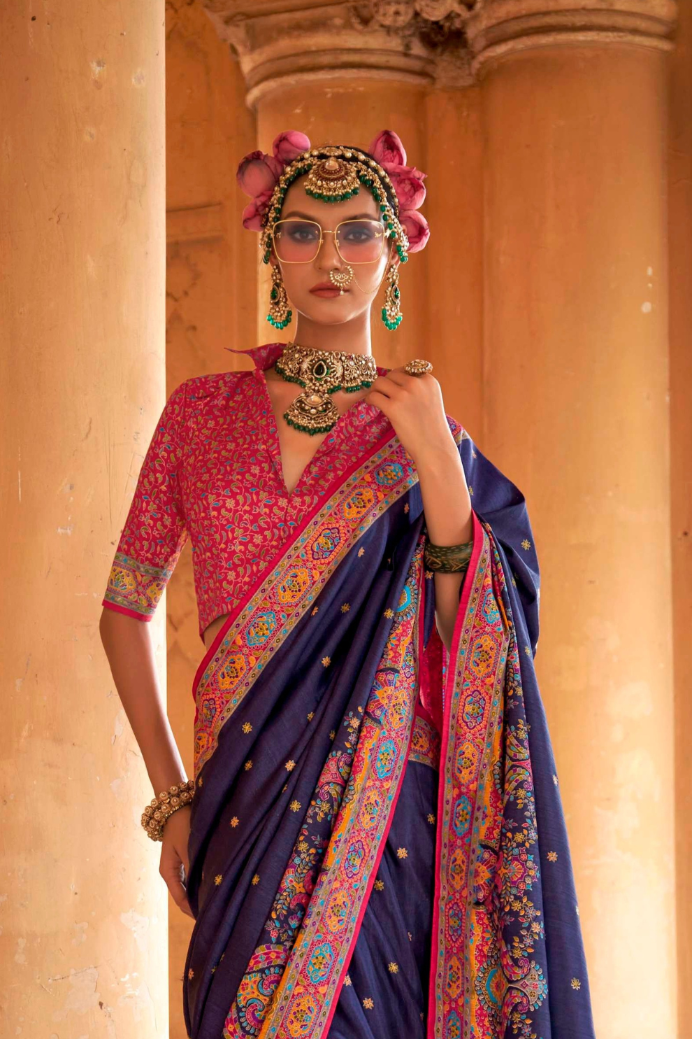 Super Polyester Viscose Silk Saree with Hand Block Luxury Print - LaVante Fashion