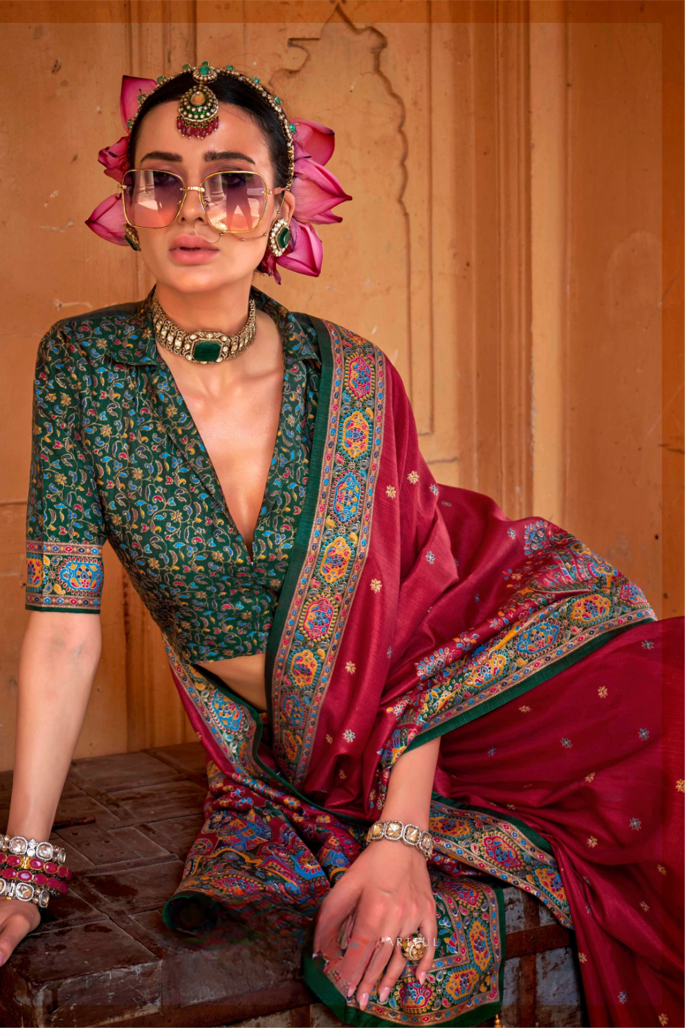 Super Polyester Viscose Silk Saree with Hand Block Luxury Print - LaVante Fashion