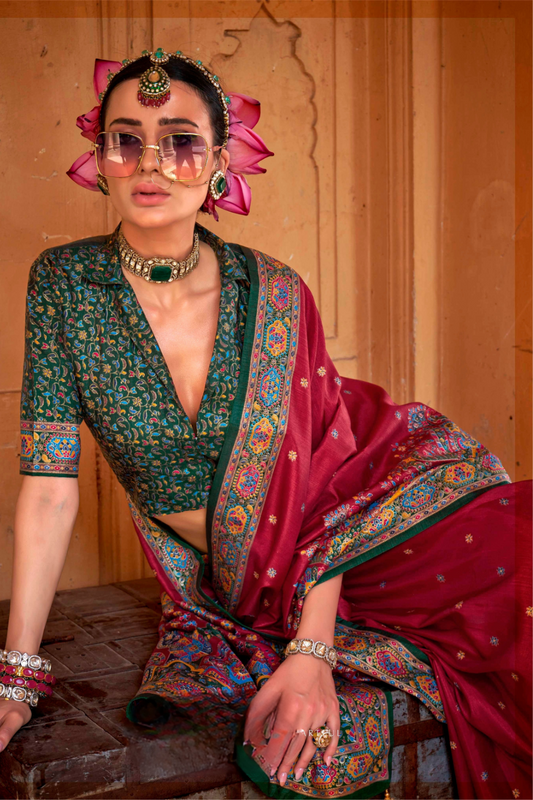 Super Polyester Viscose Silk Saree with Hand Block Luxury Print - LaVante Fashion