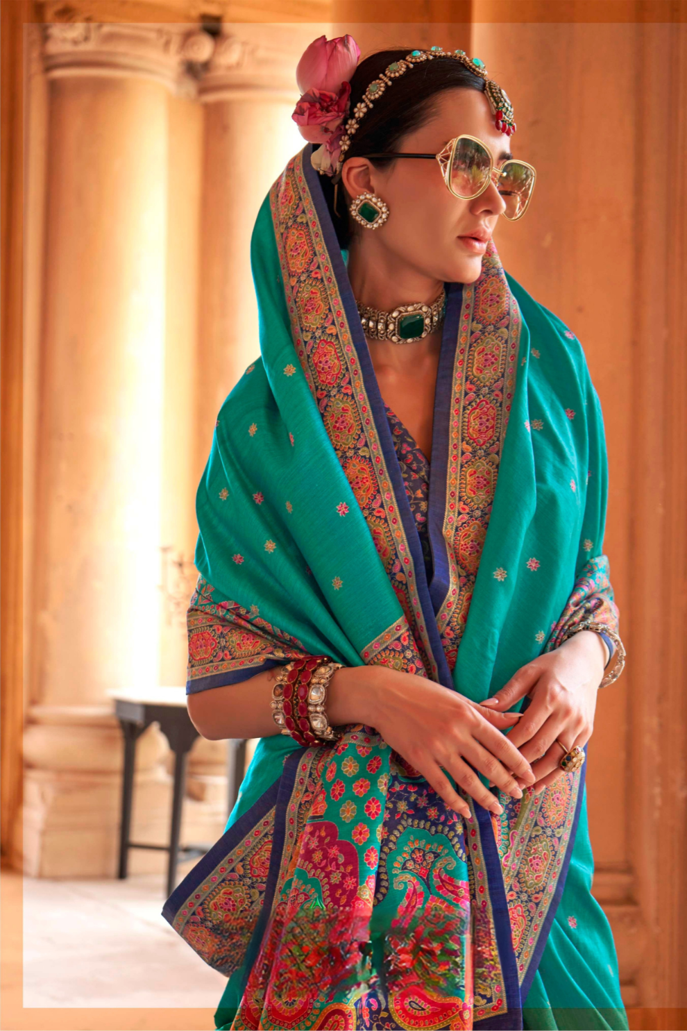 Super Polyester Viscose Silk Saree with Hand Block Luxury Print - LaVante Fashion