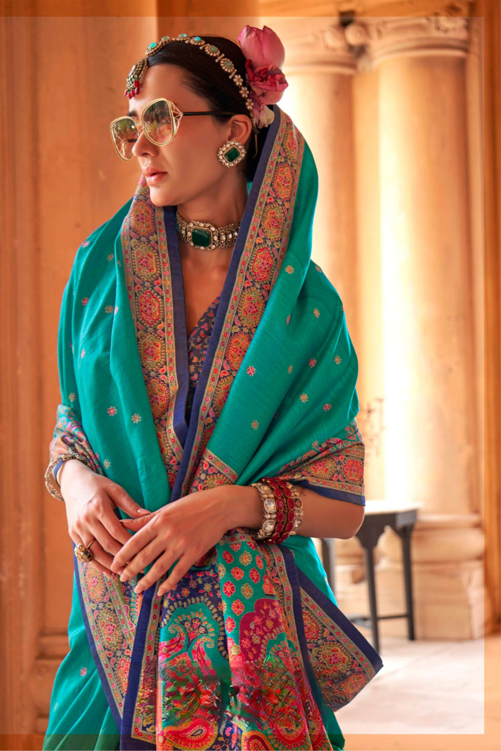 Super Polyester Viscose Silk Saree with Hand Block Luxury Print - LaVante Fashion