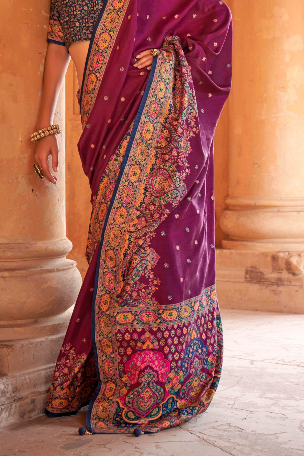 Super Polyester Viscose Silk Saree with Hand Block Luxury Print - LaVante Fashion