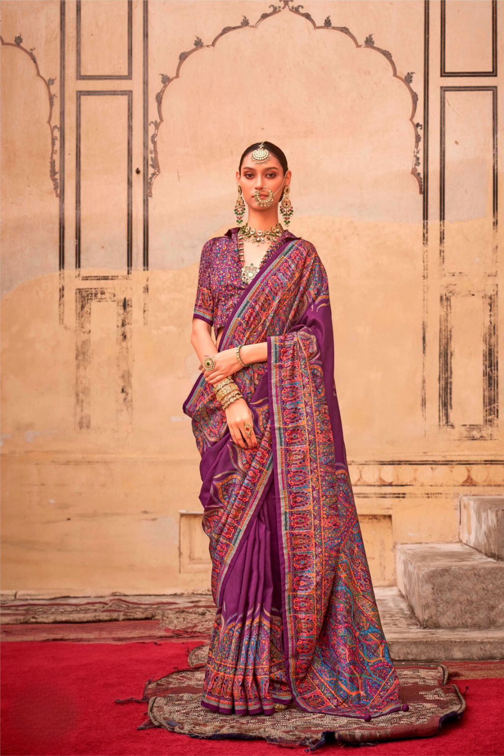 Pure Polyester Viscose Silk Saree with Hand Block Print - LaVante Fashion