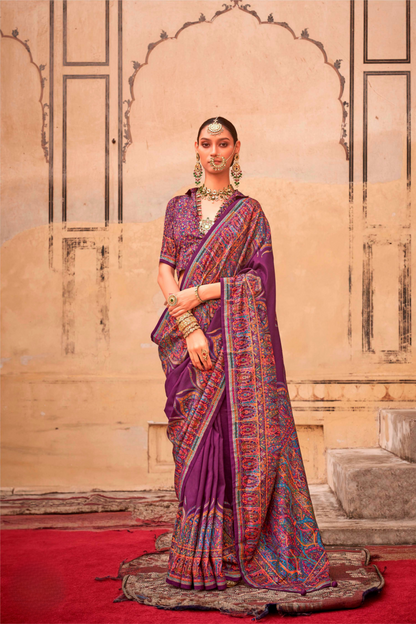 Pure Polyester Viscose Silk Saree with Hand Block Print - LaVante Fashion