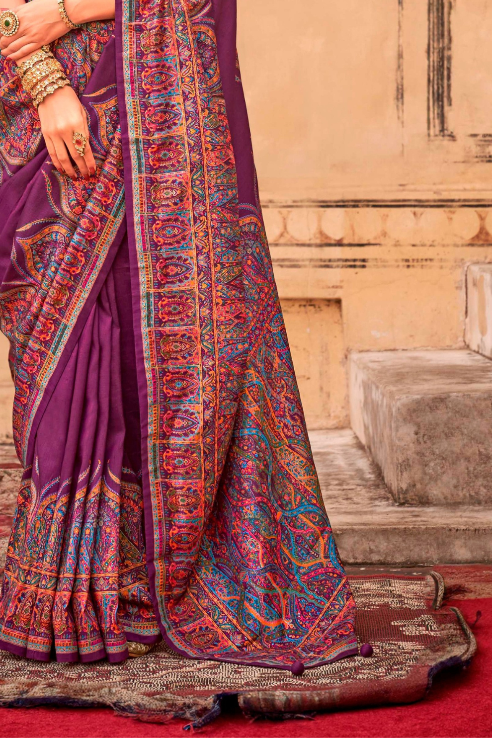 Pure Polyester Viscose Silk Saree with Hand Block Print - LaVante Fashion