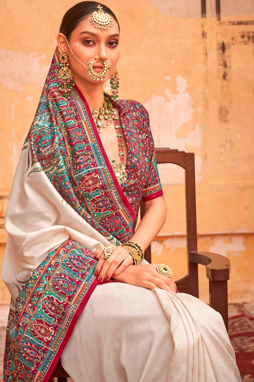 Pure Polyester Viscose Silk Saree with Hand Block Print - LaVante Fashion