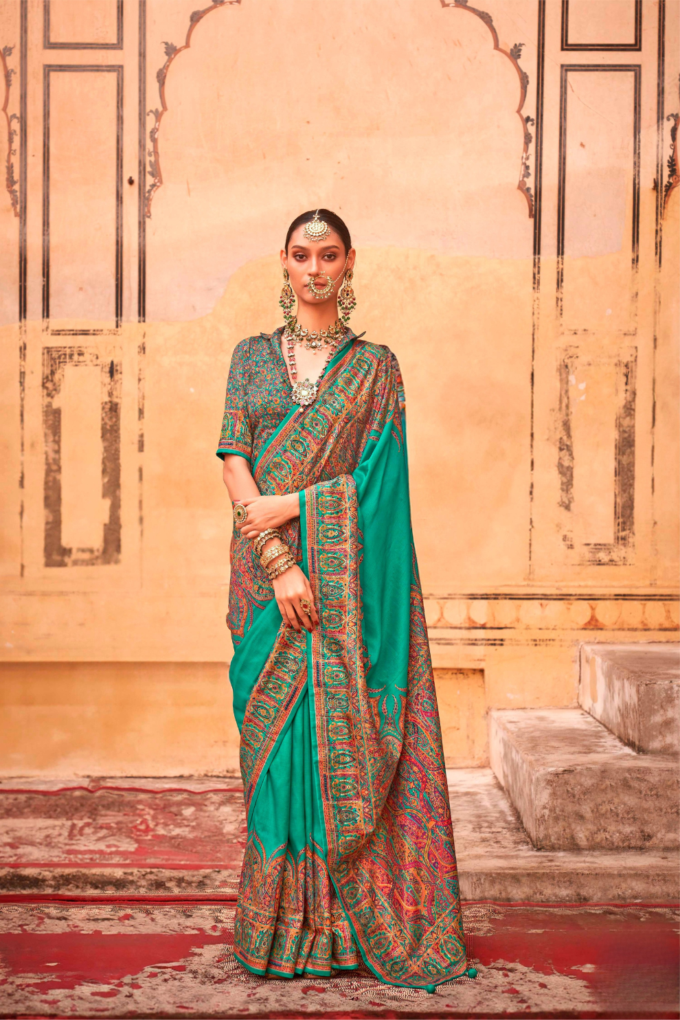 Pure Polyester Viscose Silk Saree with Hand Block Print - LaVante Fashion