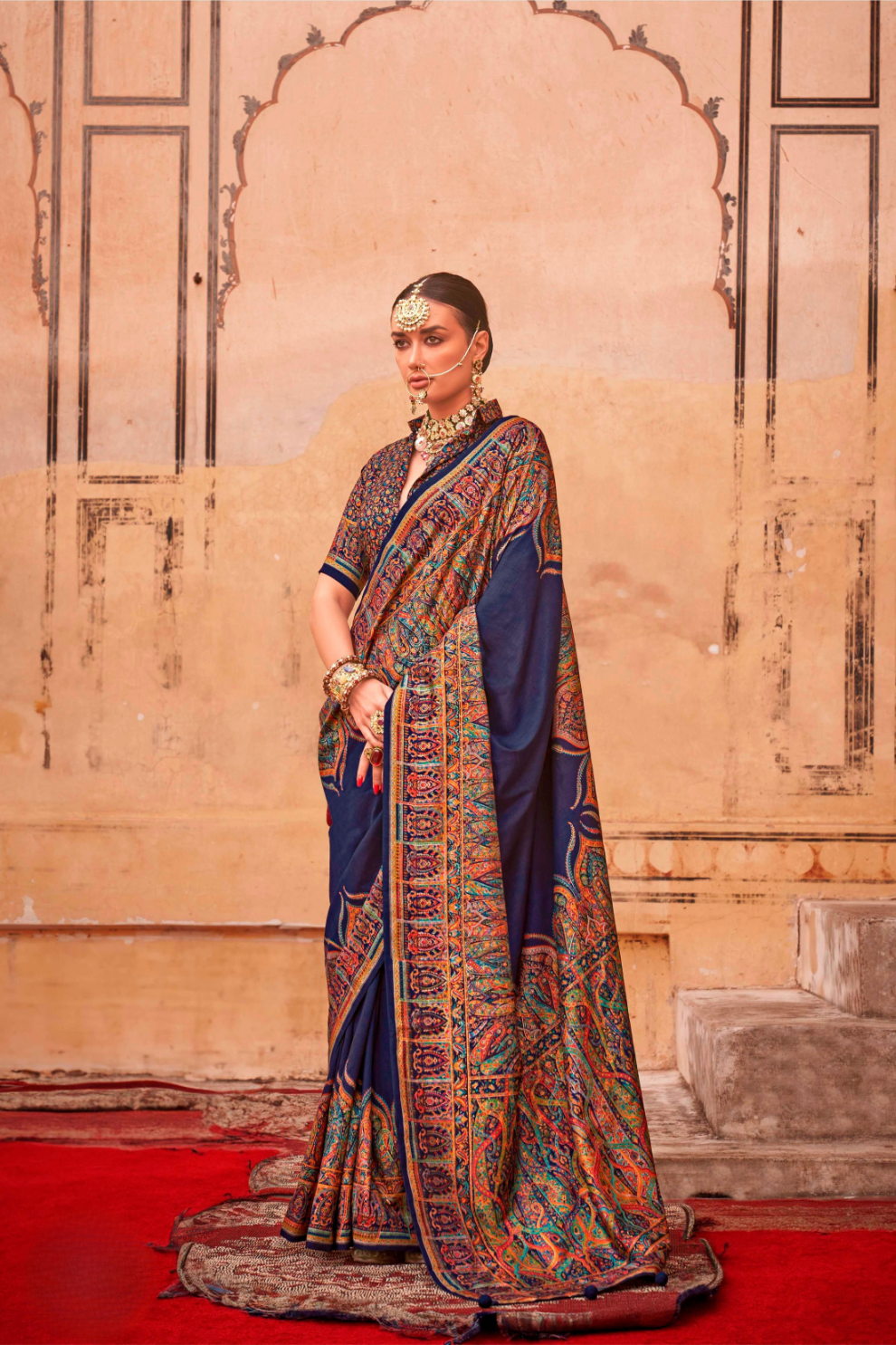 Pure Polyester Viscose Silk Saree with Hand Block Print - LaVante Fashion