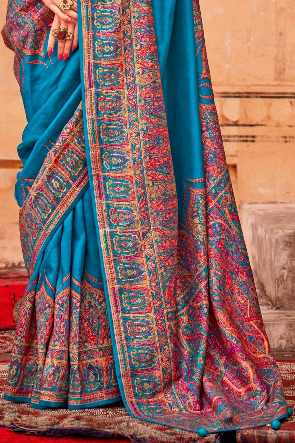 Pure Polyester Viscose Silk Saree with Hand Block Print - LaVante Fashion