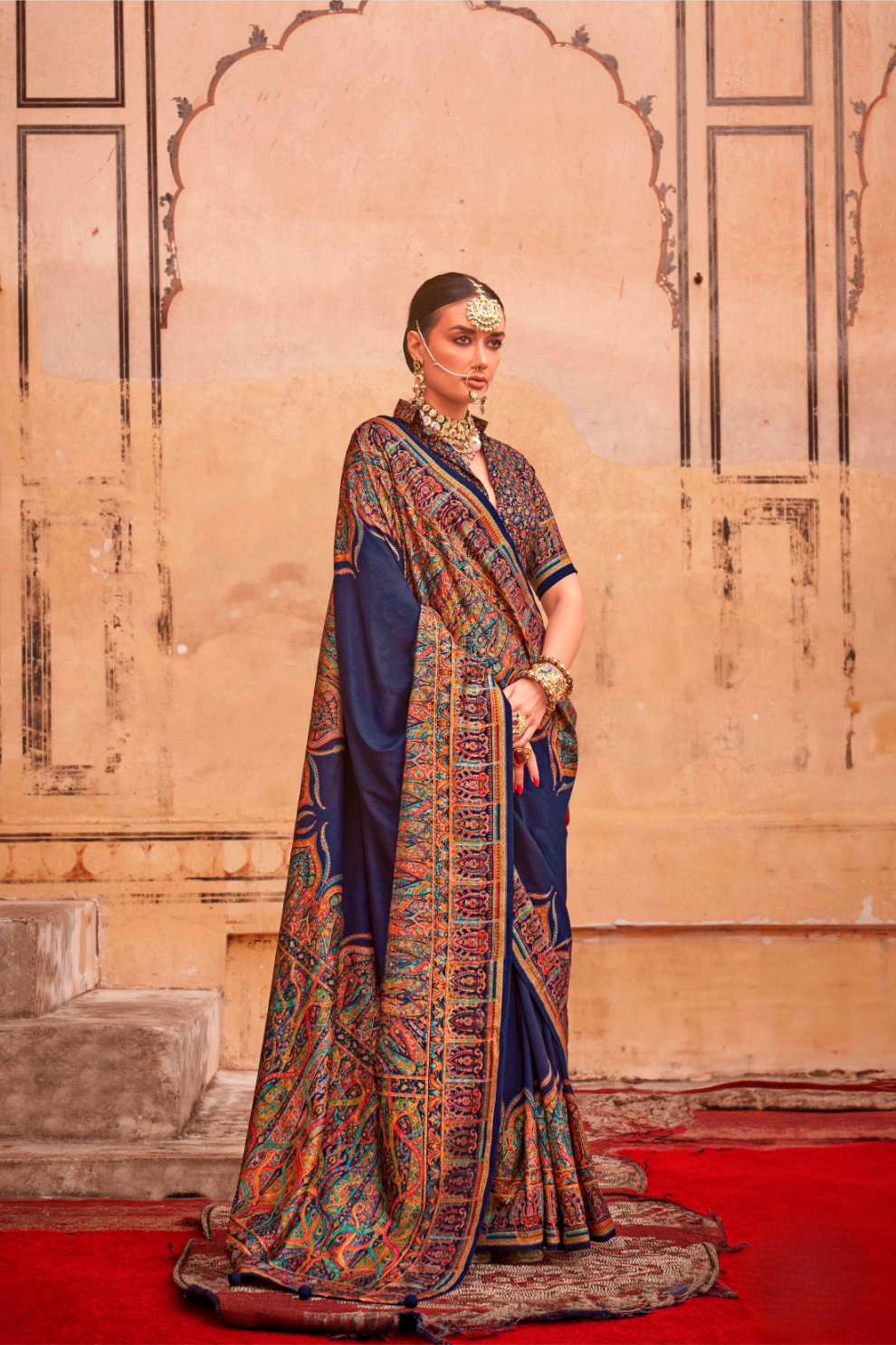 Pure Polyester Viscose Silk Saree with Hand Block Print - LaVante Fashion