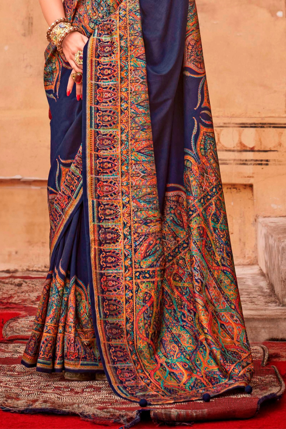 Pure Polyester Viscose Silk Saree with Hand Block Print - LaVante Fashion