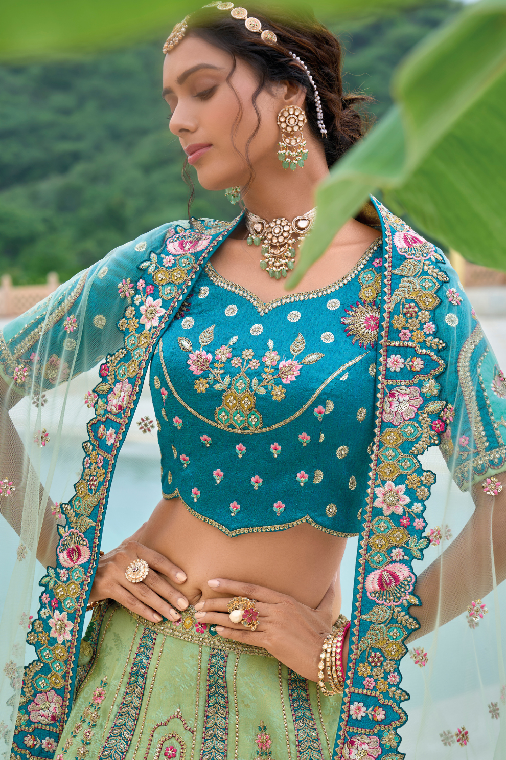 Beautifully Shaded Silk Lehenga with Handcrafted Embroidery & Cutwork