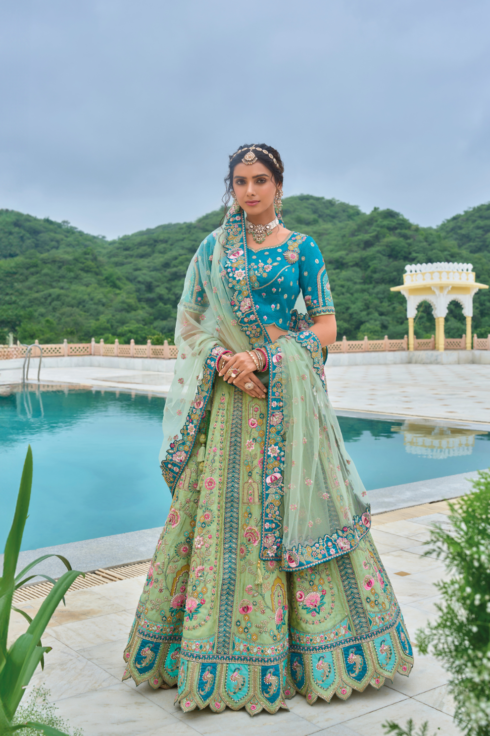 Beautifully Shaded Silk Lehenga with Handcrafted Embroidery & Cutwork