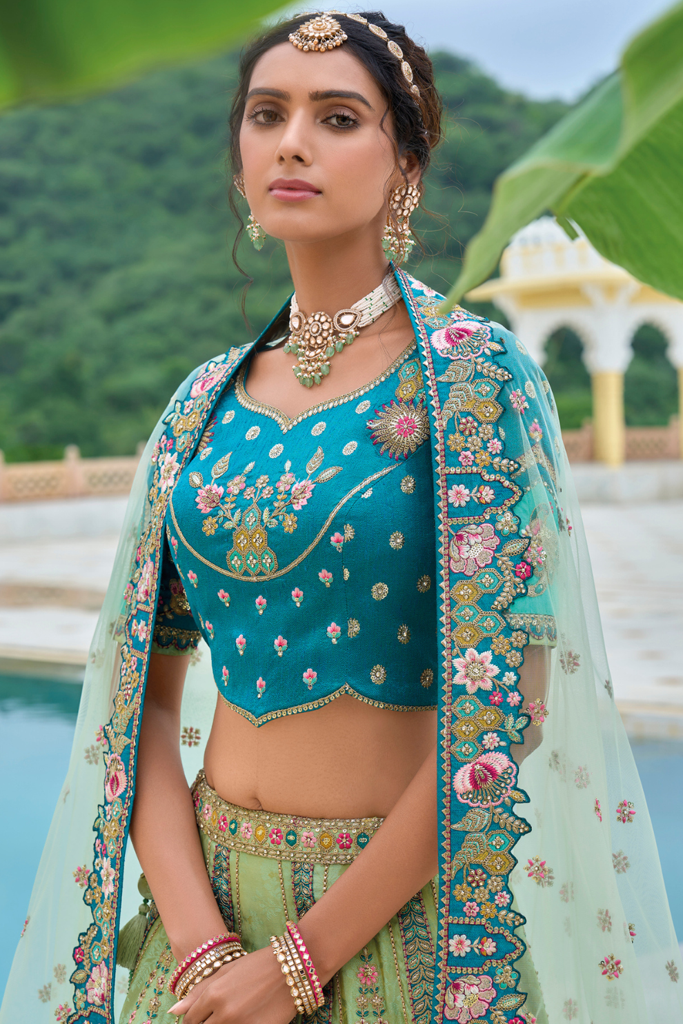 Beautifully Shaded Silk Lehenga with Handcrafted Embroidery & Cutwork