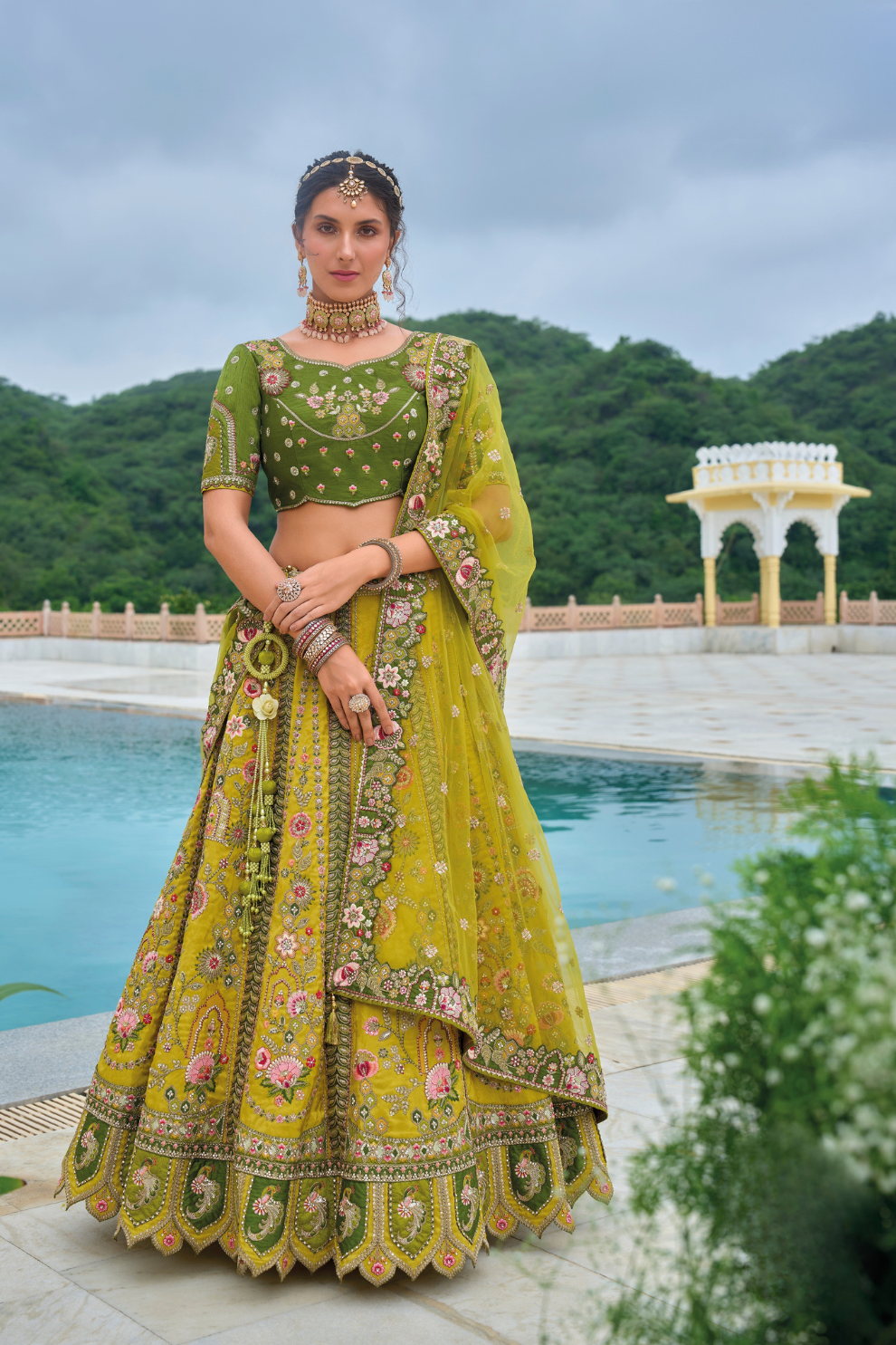 Beautifully Shaded Silk Lehenga with Handcrafted Embroidery & Cutwork