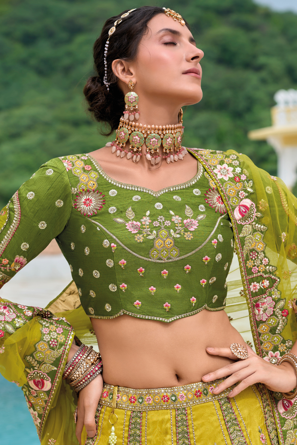Beautifully Shaded Silk Lehenga with Handcrafted Embroidery & Cutwork