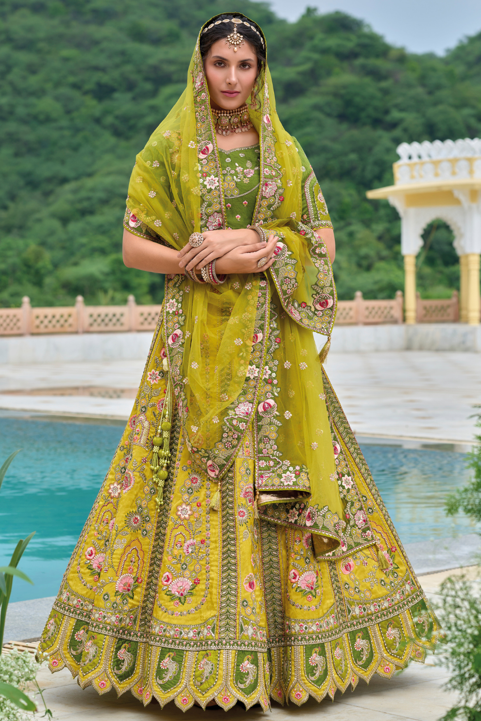 Beautifully Shaded Silk Lehenga with Handcrafted Embroidery & Cutwork