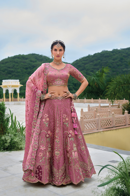 Beautifully Shaded Silk Lehenga with Handcrafted Embroidery & Cutwork