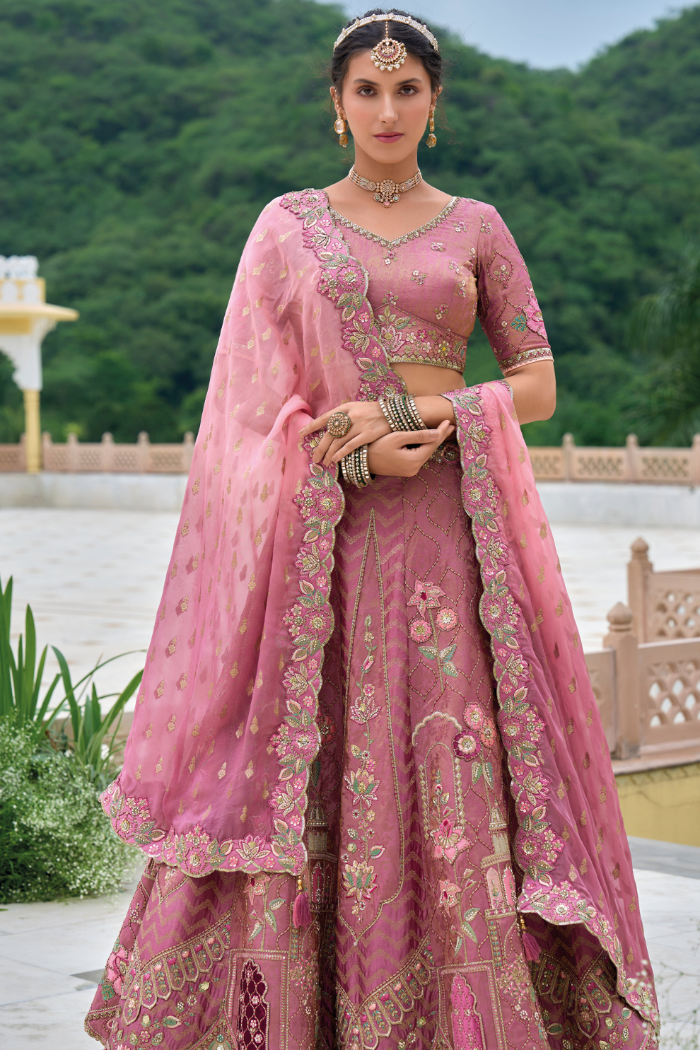 Beautifully Shaded Silk Lehenga with Handcrafted Embroidery & Cutwork