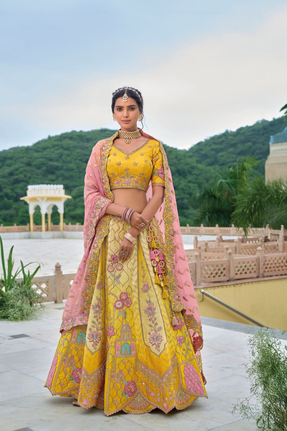Beautifully Shaded Silk Lehenga with Handcrafted Embroidery & Cutwork