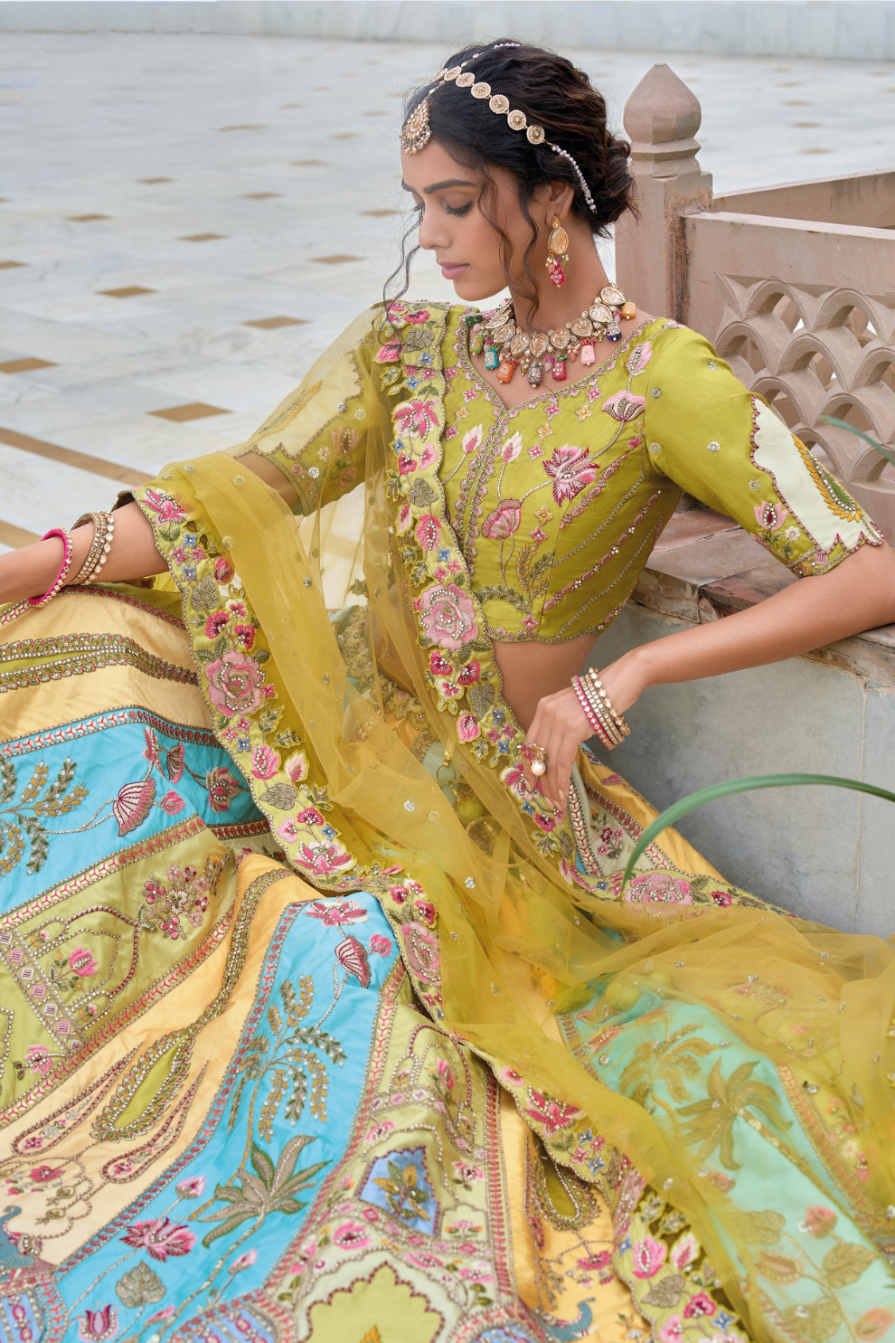 Beautifully Shaded Silk Lehenga with Handcrafted Embroidery & Cutwork